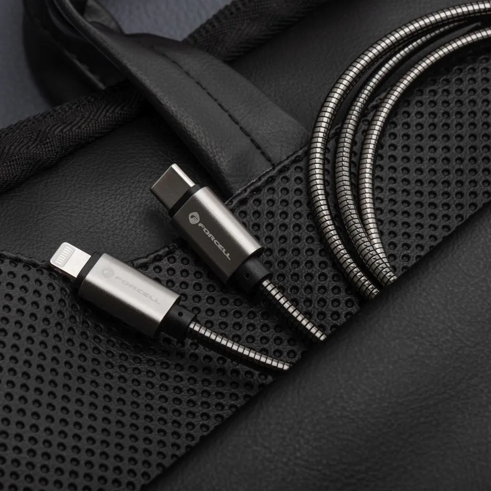 FORCELL Kabel Typ C zu iPhone Lightning 8-polig PD 27W Metall C238 1m silber