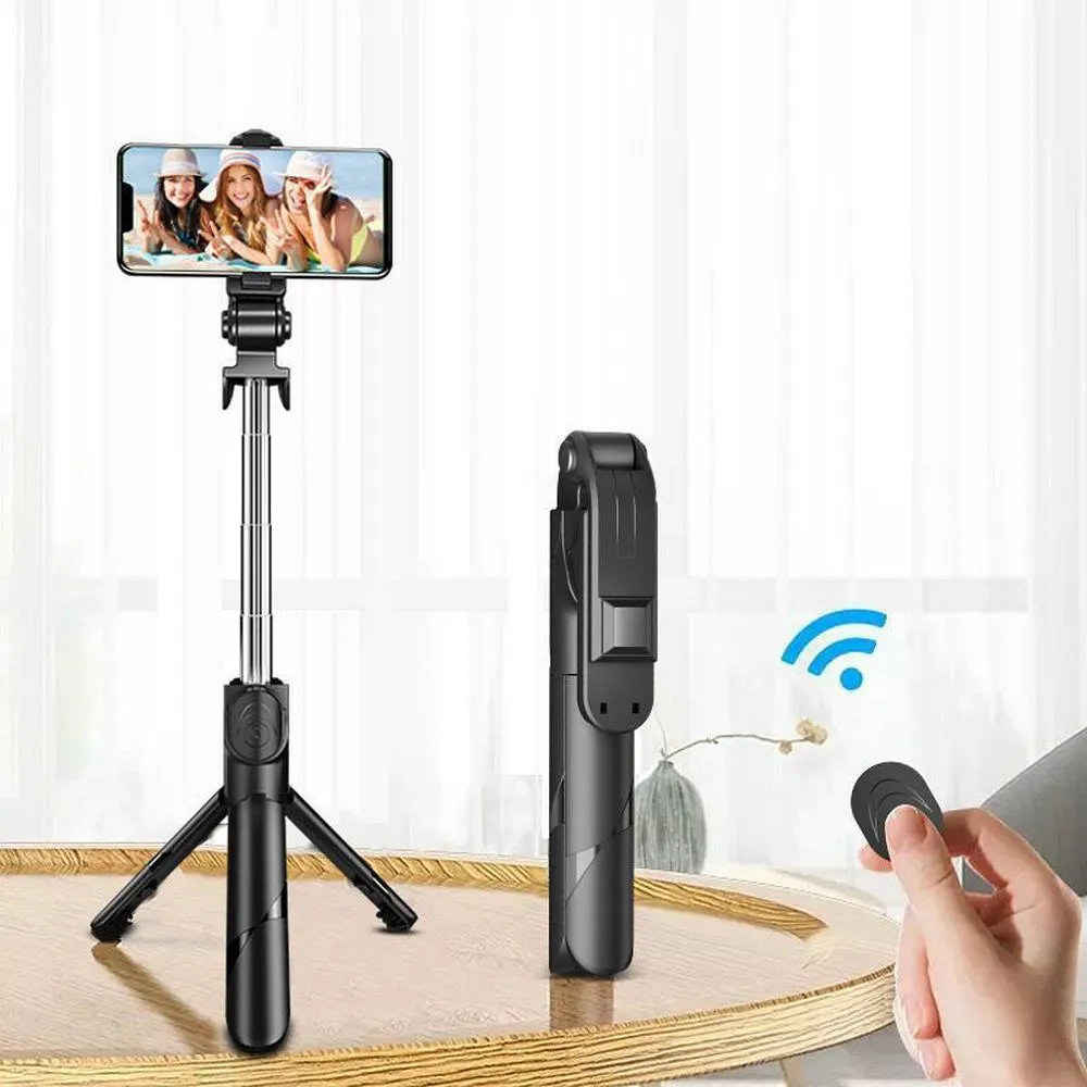 Kit / Selfie-Halter mit Bluetooth-Fernbedienung Stativ + LED blau R1S
