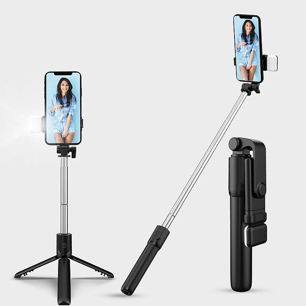 Kit / Selfie-Halter mit Bluetooth-Fernbedienung Stativ + LED blau R1S