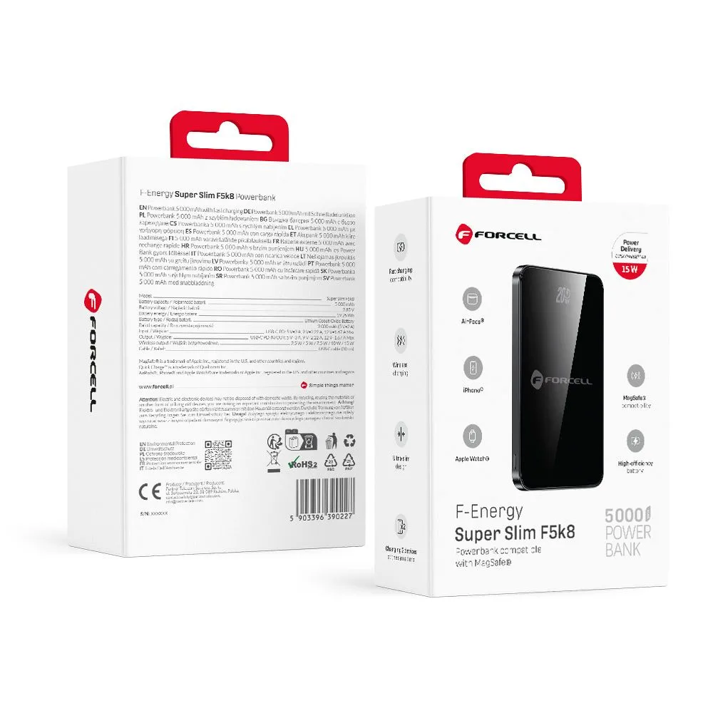 Powerbank kompatibel mit MagSafe Forcell F-Energy SuperSlim F5K8 QC4.0 PD3.0 15W 5000 mAh black