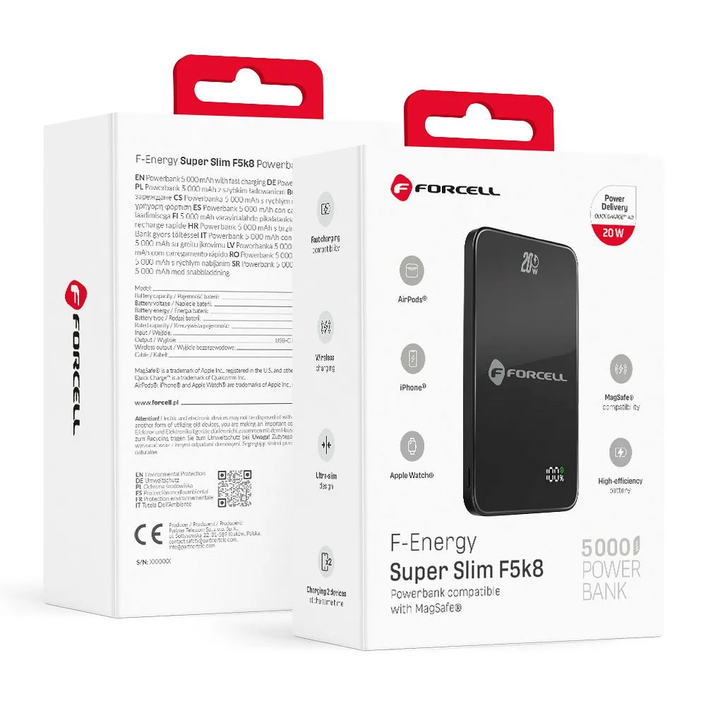 Powerbank kompatibel mit MagSafe Forcell F-Energy SuperSlim F5K8 QC4.0 PD3.0 15W 5000 mAh black