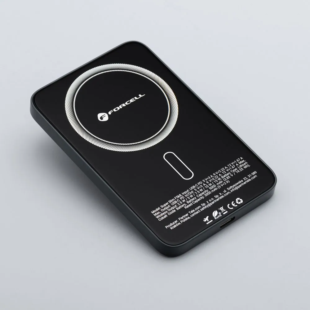 Powerbank kompatibel mit MagSafe Forcell F-Energy SuperSlim F5K8 QC4.0 PD3.0 15W 5000 mAh black