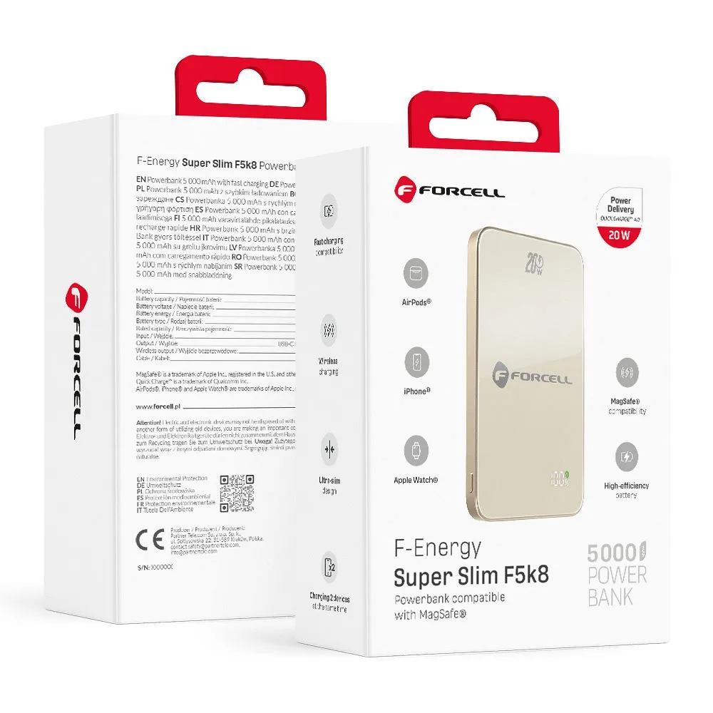 Powerbank kompatibel mit MagSafe Forcell F-Energy SuperSlim F5K8 QC4.0 PD3.0 15W 5000 mAh titanium desert