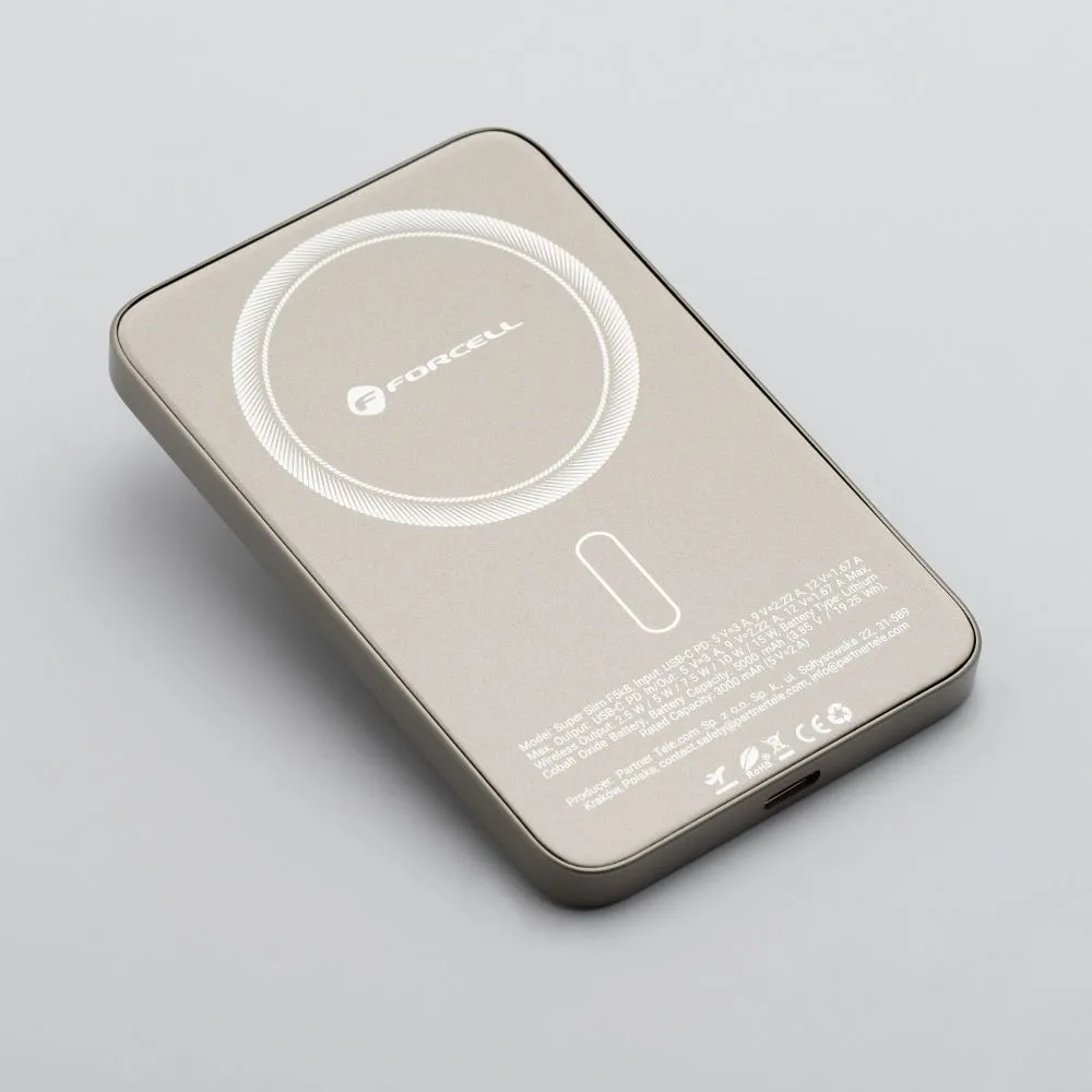 Powerbank kompatibel mit MagSafe Forcell F-Energy SuperSlim F5K8 QC4.0 PD3.0 15W 5000 mAh titanium desert