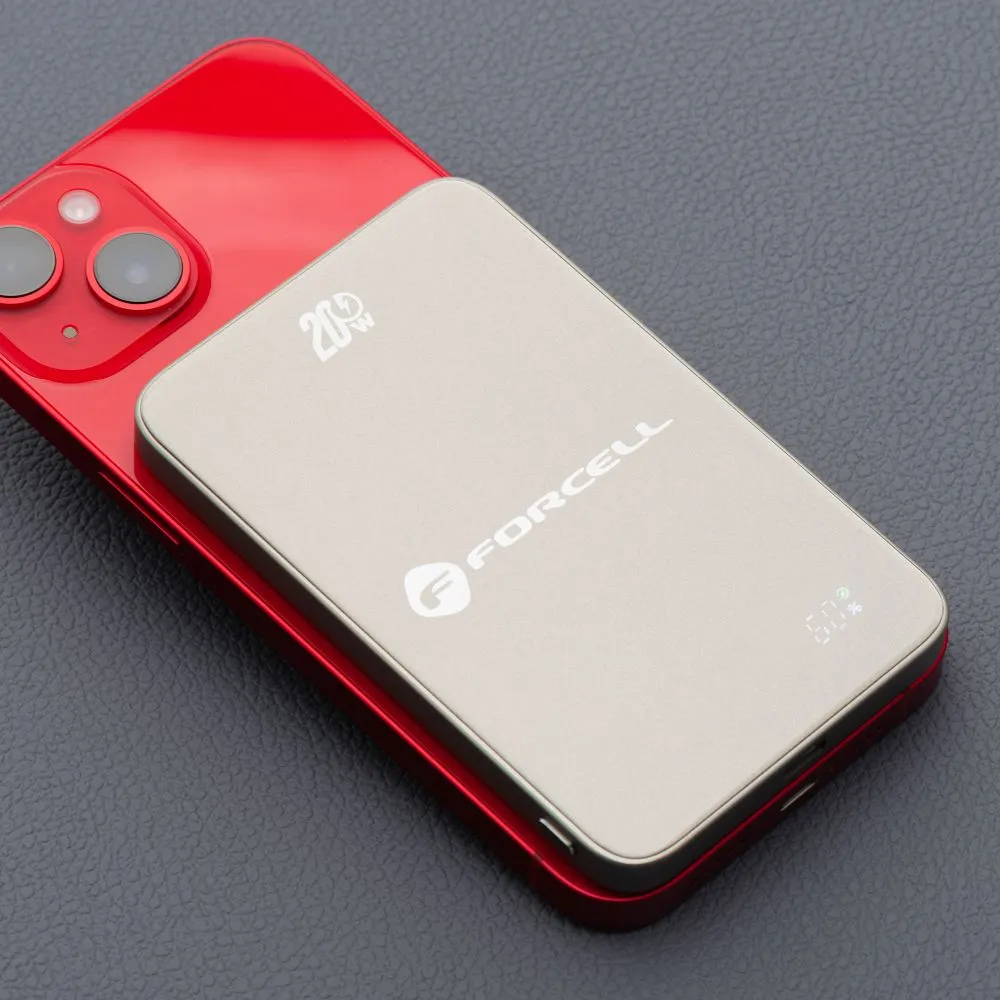 Powerbank kompatibel mit MagSafe Forcell F-Energy SuperSlim F5K8 QC4.0 PD3.0 15W 5000 mAh titanium desert