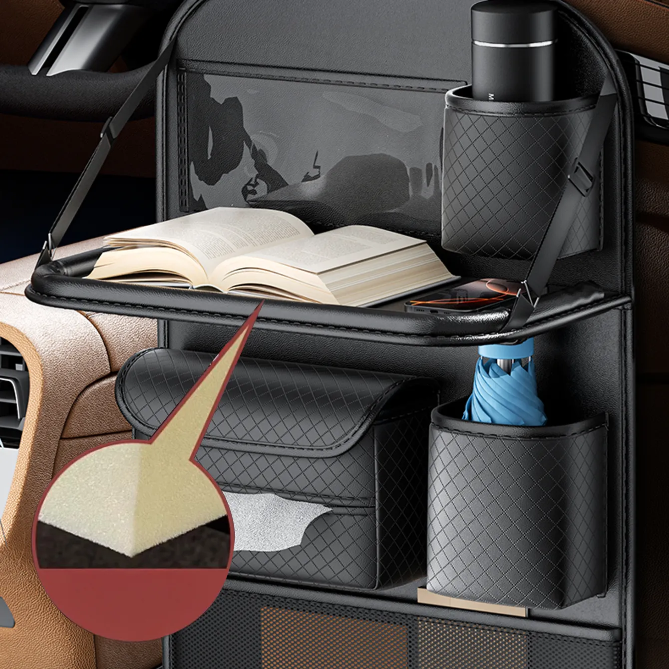 Foldable Car organizer passend für front seats with compartments D03-B black