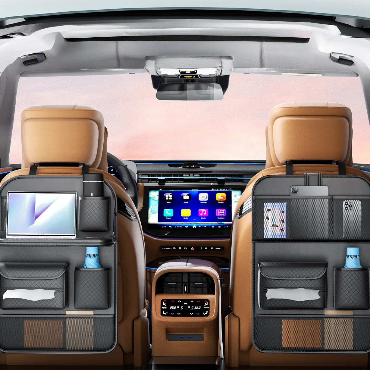 Foldable Car organizer passend für front seats with compartments D03-B black