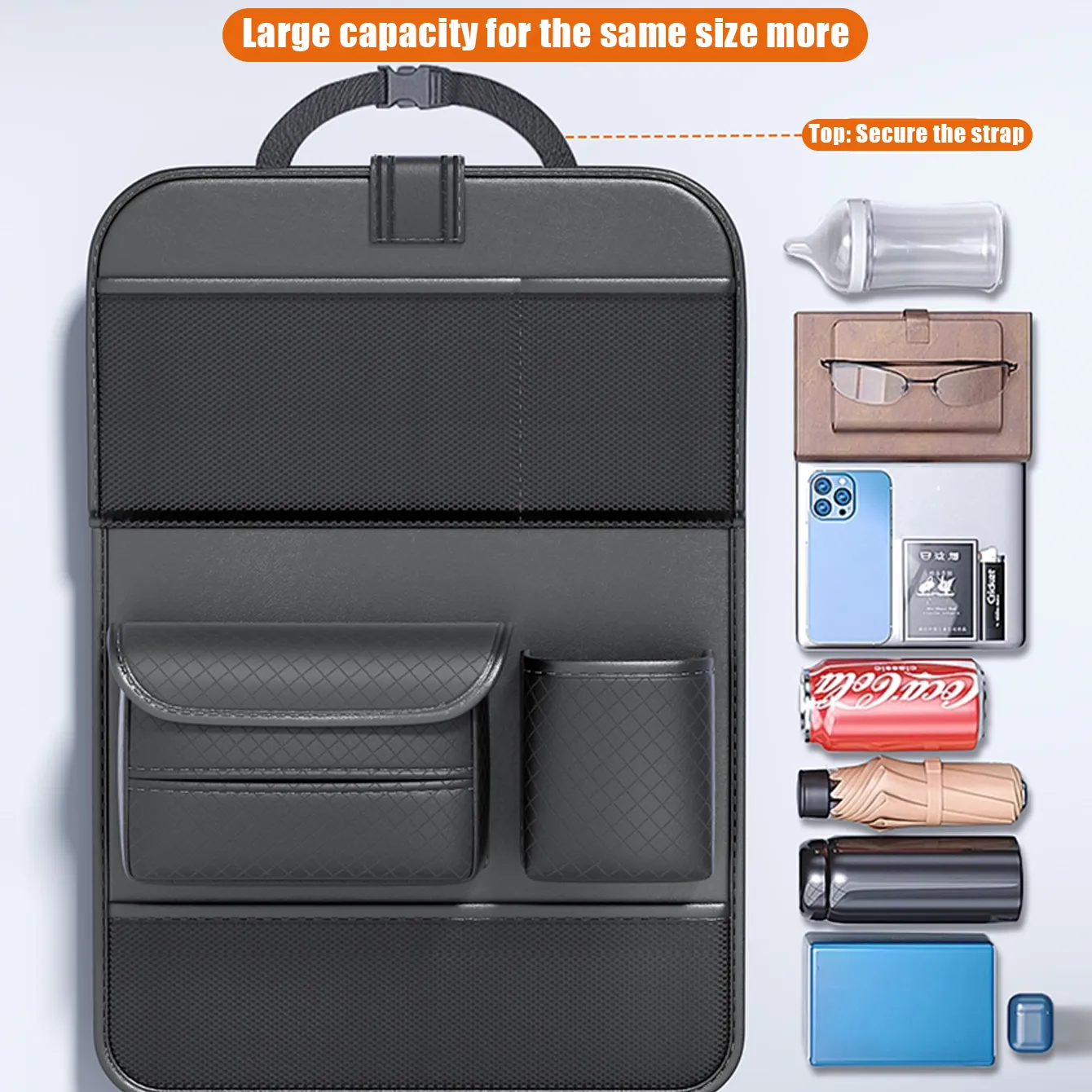 Foldable Car organizer passend für front seats with compartments D03-B black