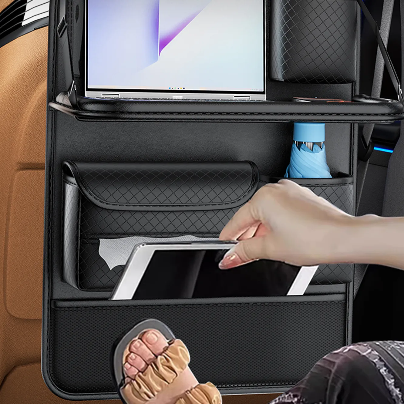 Foldable Car organizer passend für front seats with compartments D03-B black
