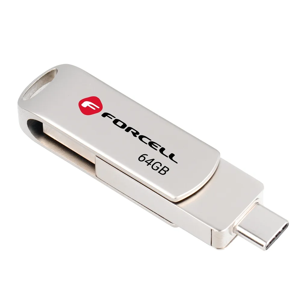 Pendrive 64GB USB 3.2 Gen 1 (USB A / USB C) Forcell F-Data Metal Duo silver