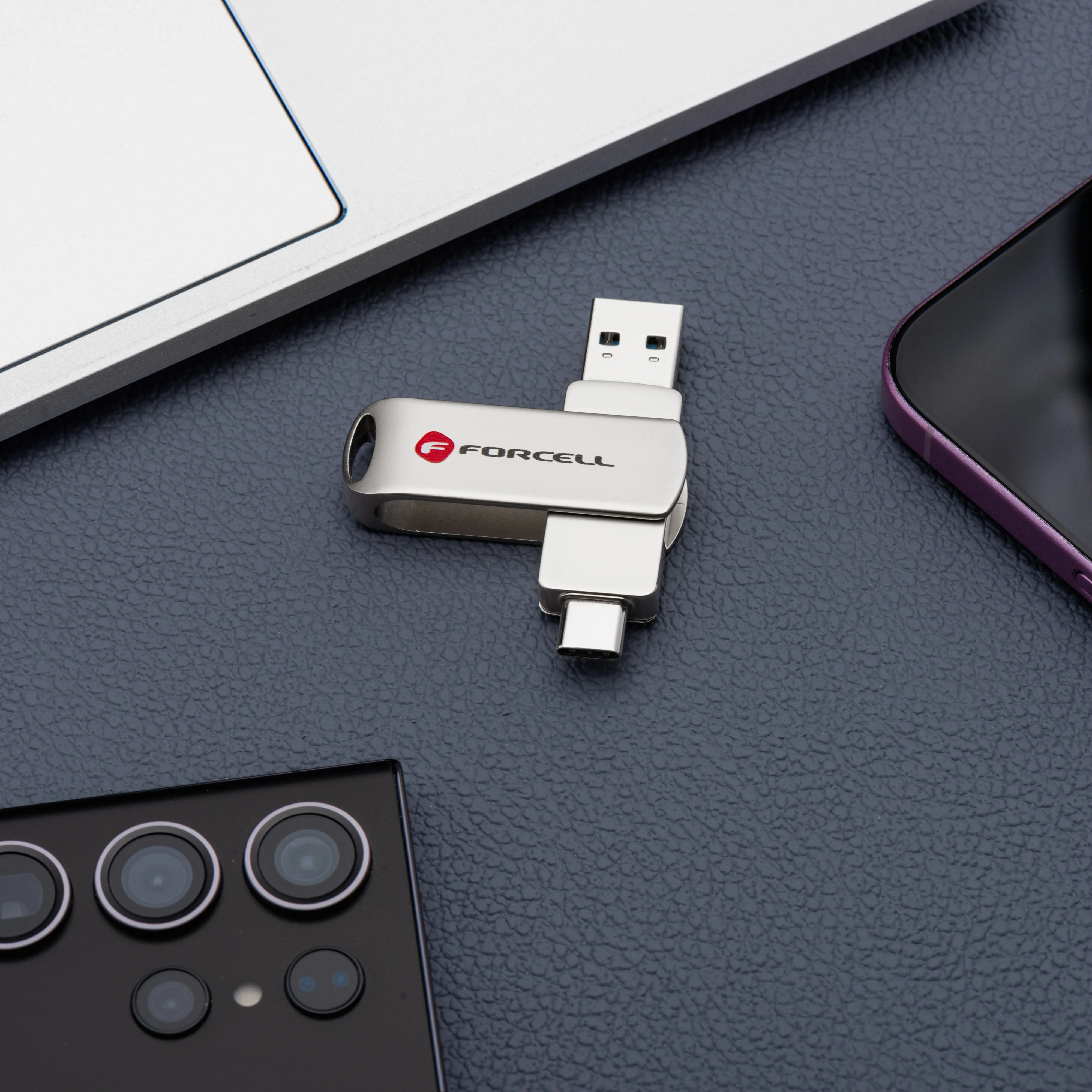 Pendrive 64GB USB 3.2 Gen 1 (USB A / USB C) Forcell F-Data Metal Duo silver