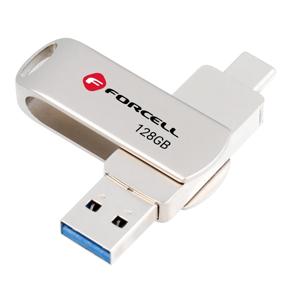 Pendrive 128GB USB 3.2 Gen 1 (USB A / USB C) Forcell F-Data Metal Duo silver