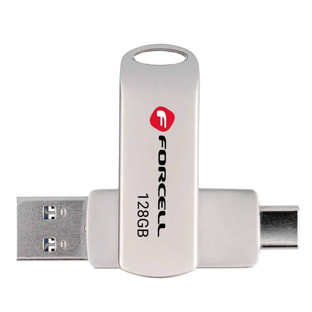 Pendrive 128GB USB 3.2 Gen 1 (USB A / USB C) Forcell F-Data Metal Duo silver