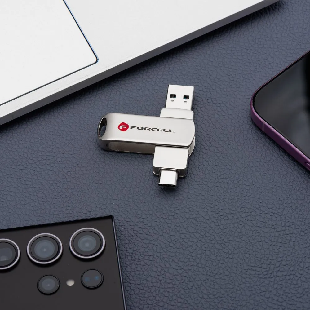Pendrive 128GB USB 3.2 Gen 1 (USB A / USB C) Forcell F-Data Metal Duo silver