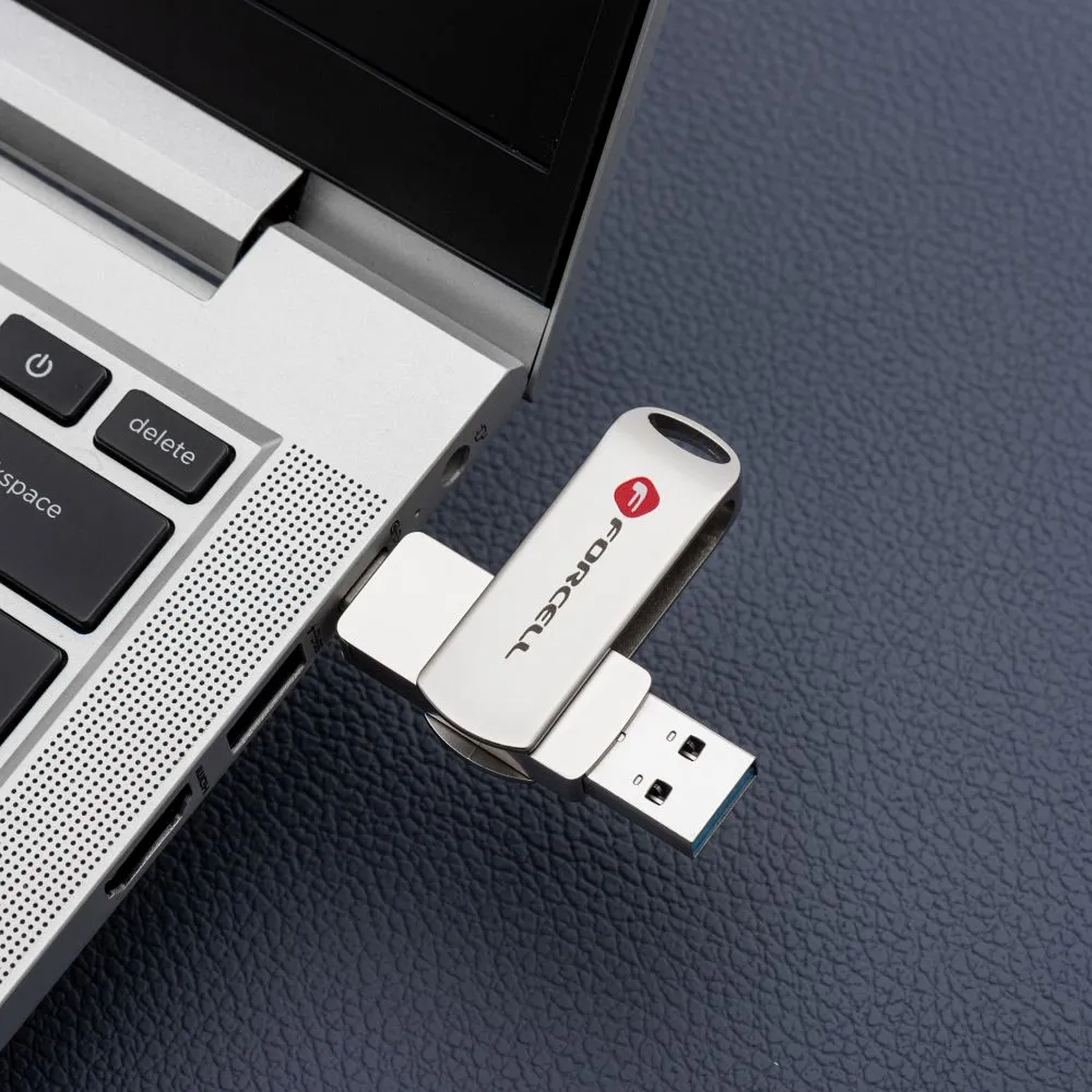 Pendrive 128GB USB 3.2 Gen 1 (USB A / USB C) Forcell F-Data Metal Duo silver