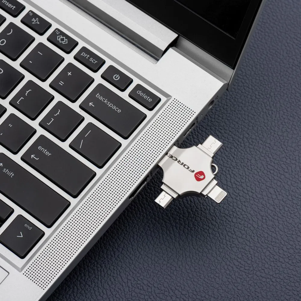 Pendrive 32GB USB 3.2 Gen 1 (USB A / USB C / Lightning / Micro USB) Forcell F-Data Metal Quad silver