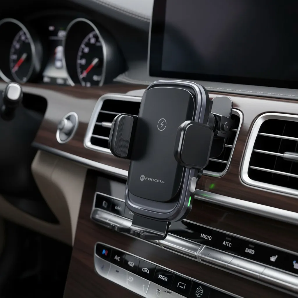 Wireless car phone holder Forcell F-Grip Grand F-24 15W air vent silver