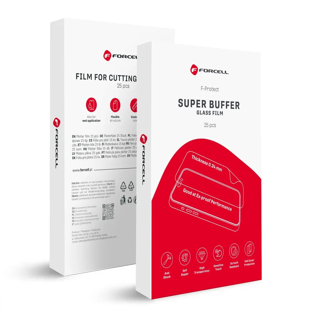 Forcell F-Protect SUPER BUFFER 0,21mm - Anti shock and auto repair TPU film passend für smart cutting machine 0,24mm 196x125mm (25 pcs/set)