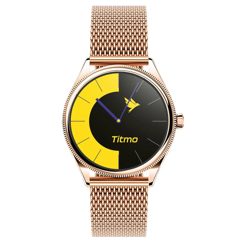 Smartwatch TITMO O-170 (AMOLED, bluetooth call, stainless steal gold mesh strap) gold