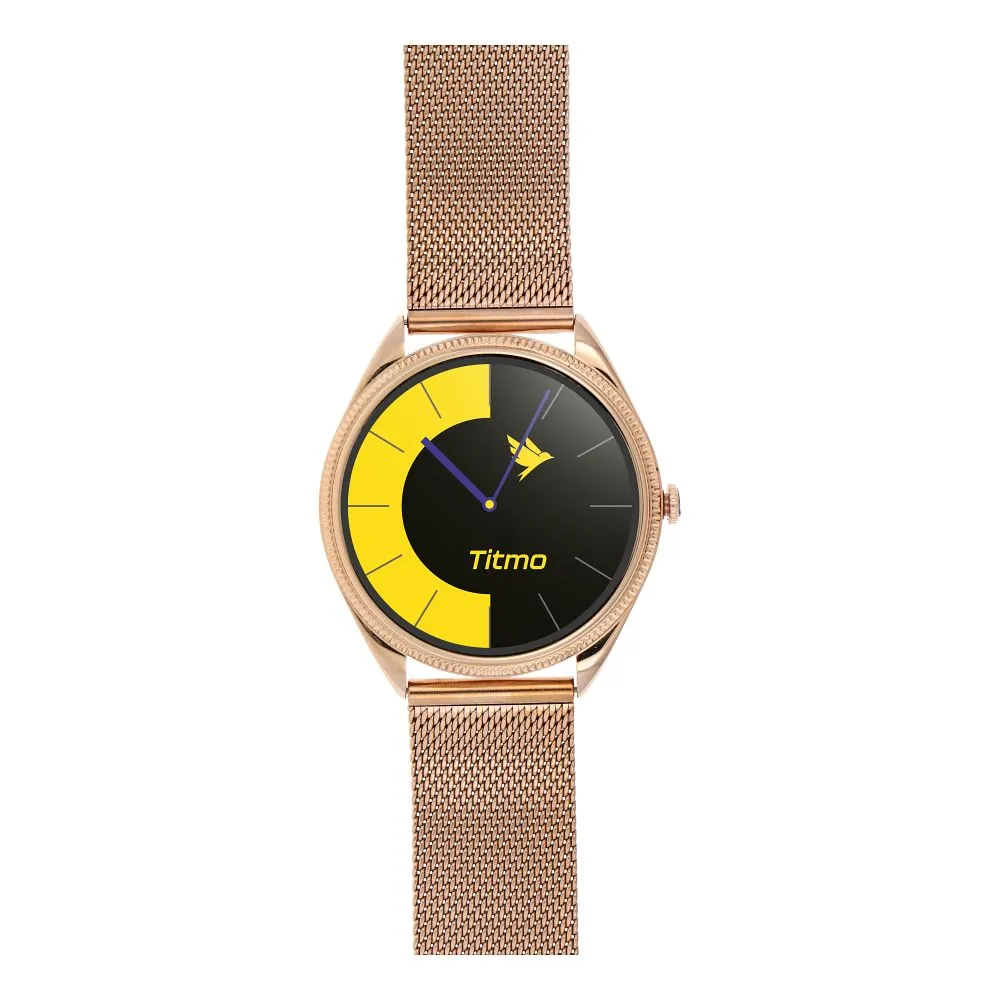 Smartwatch TITMO O-170 (AMOLED, bluetooth call, stainless steal gold mesh strap) gold