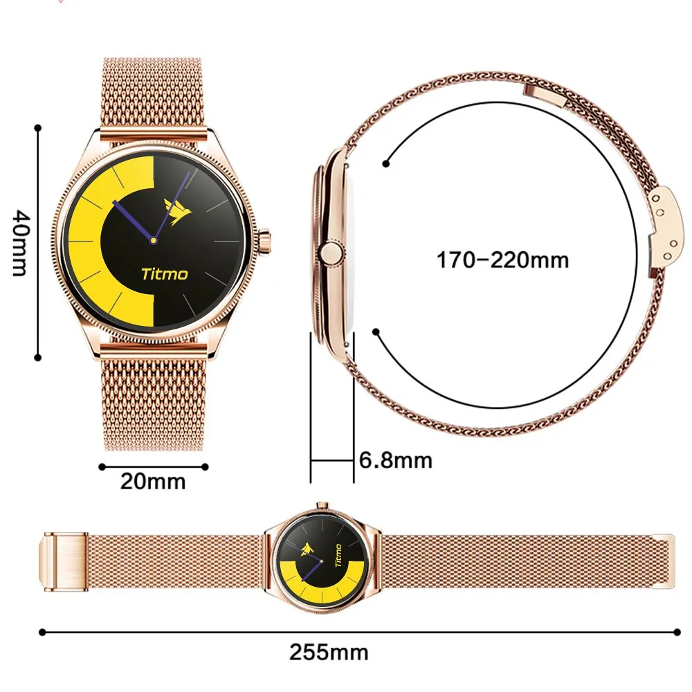 Smartwatch TITMO O-170 (AMOLED, bluetooth call, stainless steal gold mesh strap) gold