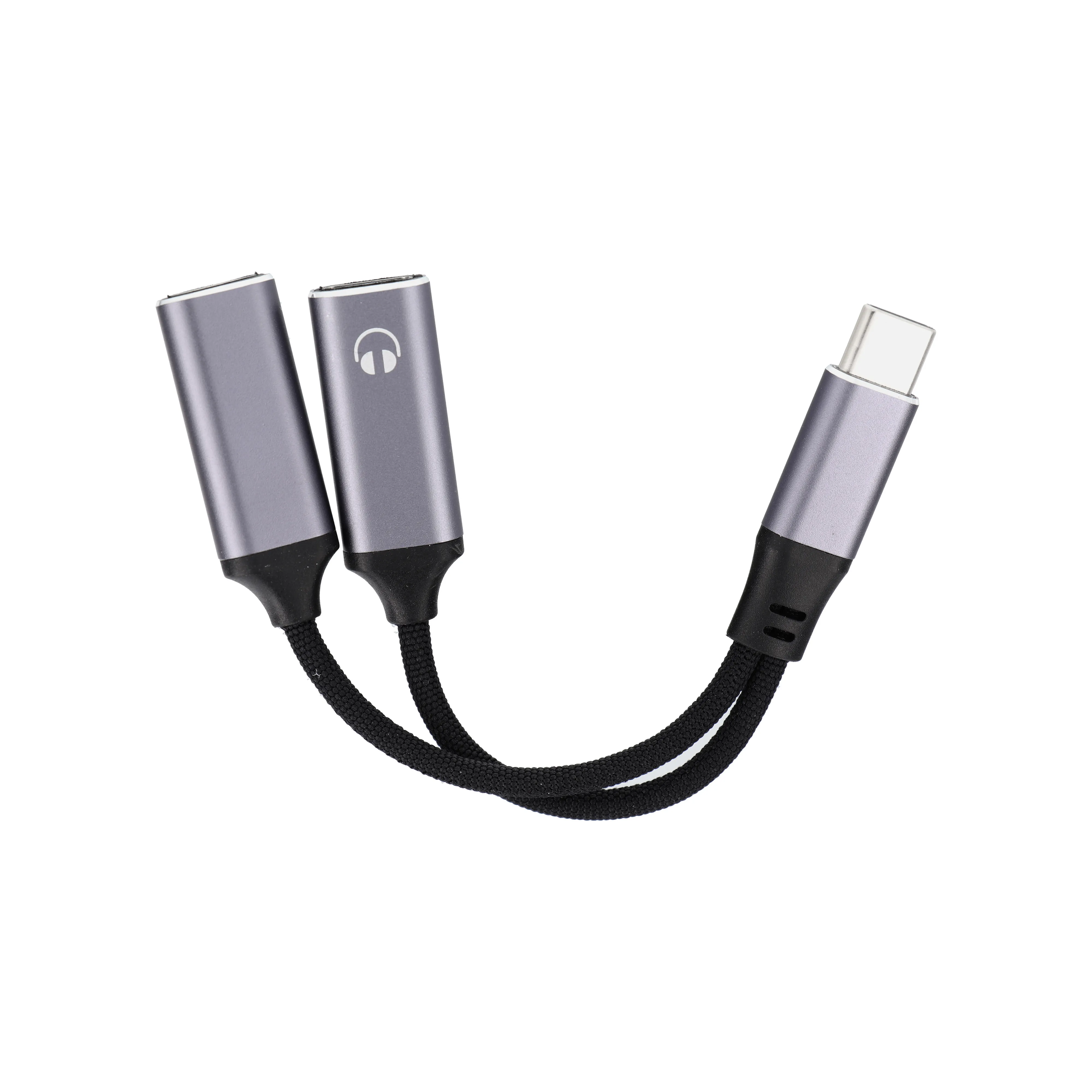 Adaptor AUX 2in1 Type C (male) to Type C (female) / Type C (female) Blue Star black [DAC] - max 25W charging