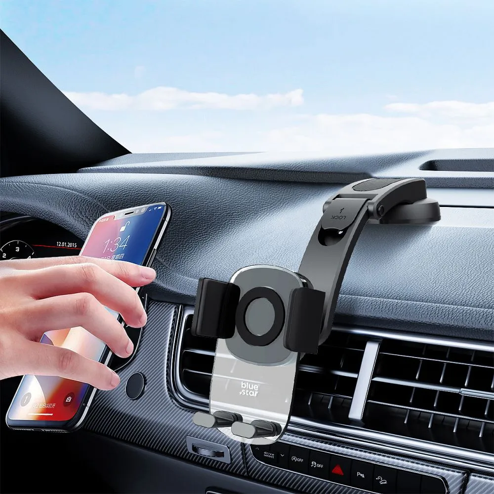 Car holder passend für mobile phone with windshield and dashboard mount BLUE STAR Long Neck Crystal black
