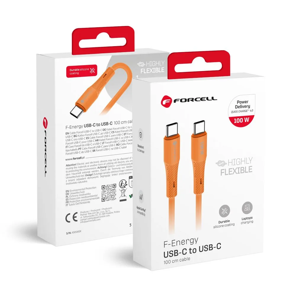 Cable USB C to USB C Forcell F-Energy QC4.0 PD 5A 100W Silicone 1 m C347 navy orange