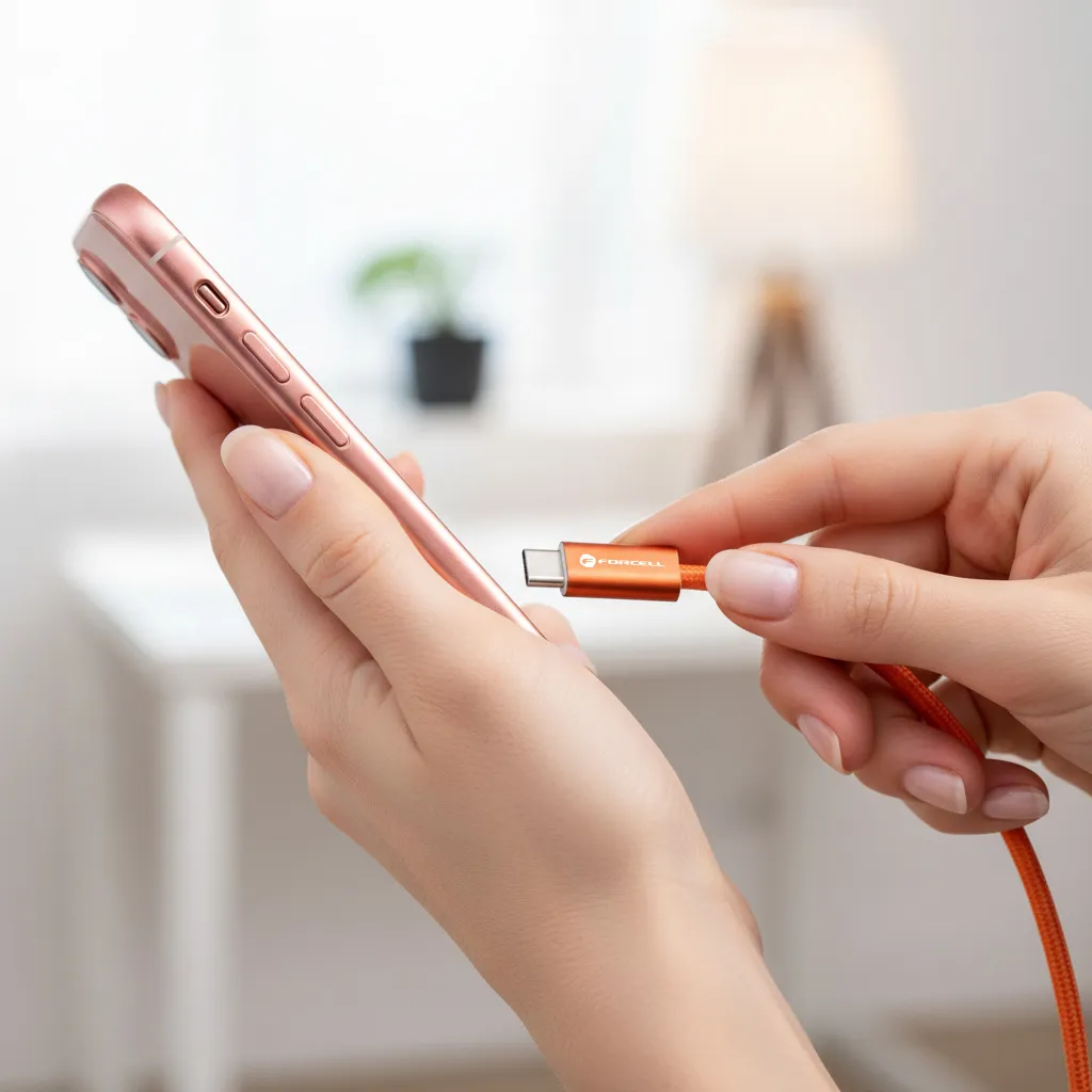 Cable USB C to USB C Forcell F-Energy QC4.0 PD 5A 100W Cafule Color 1,2 m ACYH23 orange