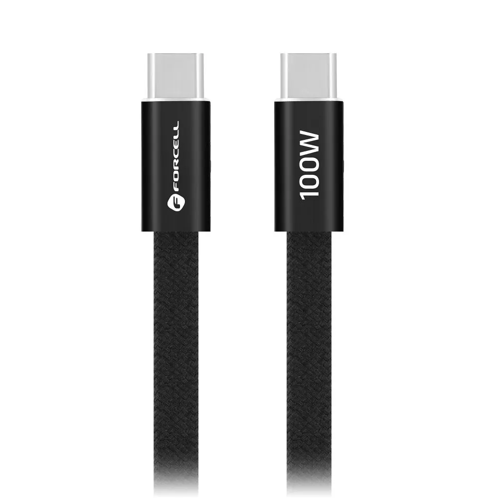 Cable USB C to USB C Forcell F-Energy QC4.0 PD 5A 100W Cafule Flat 1,2 m CCFN23 black