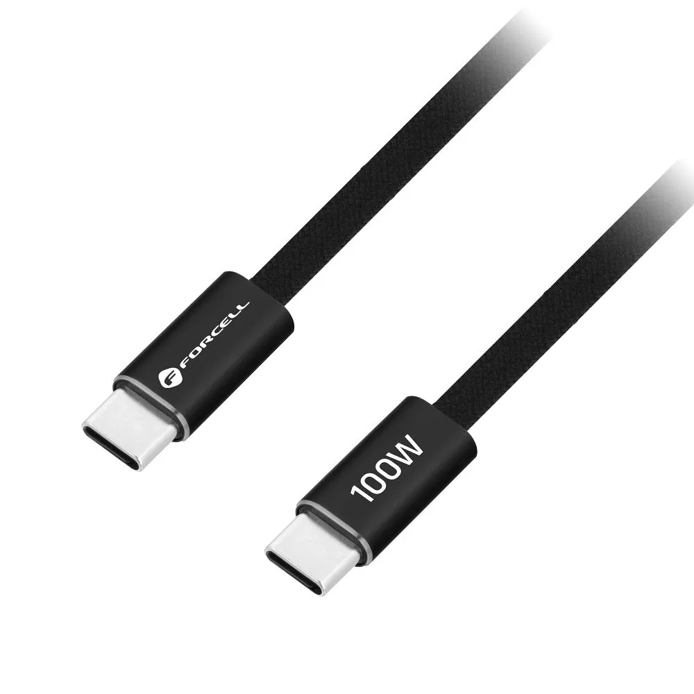 Cable USB C to USB C Forcell F-Energy QC4.0 PD 5A 100W Cafule Flat 1,2 m CCFN23 black