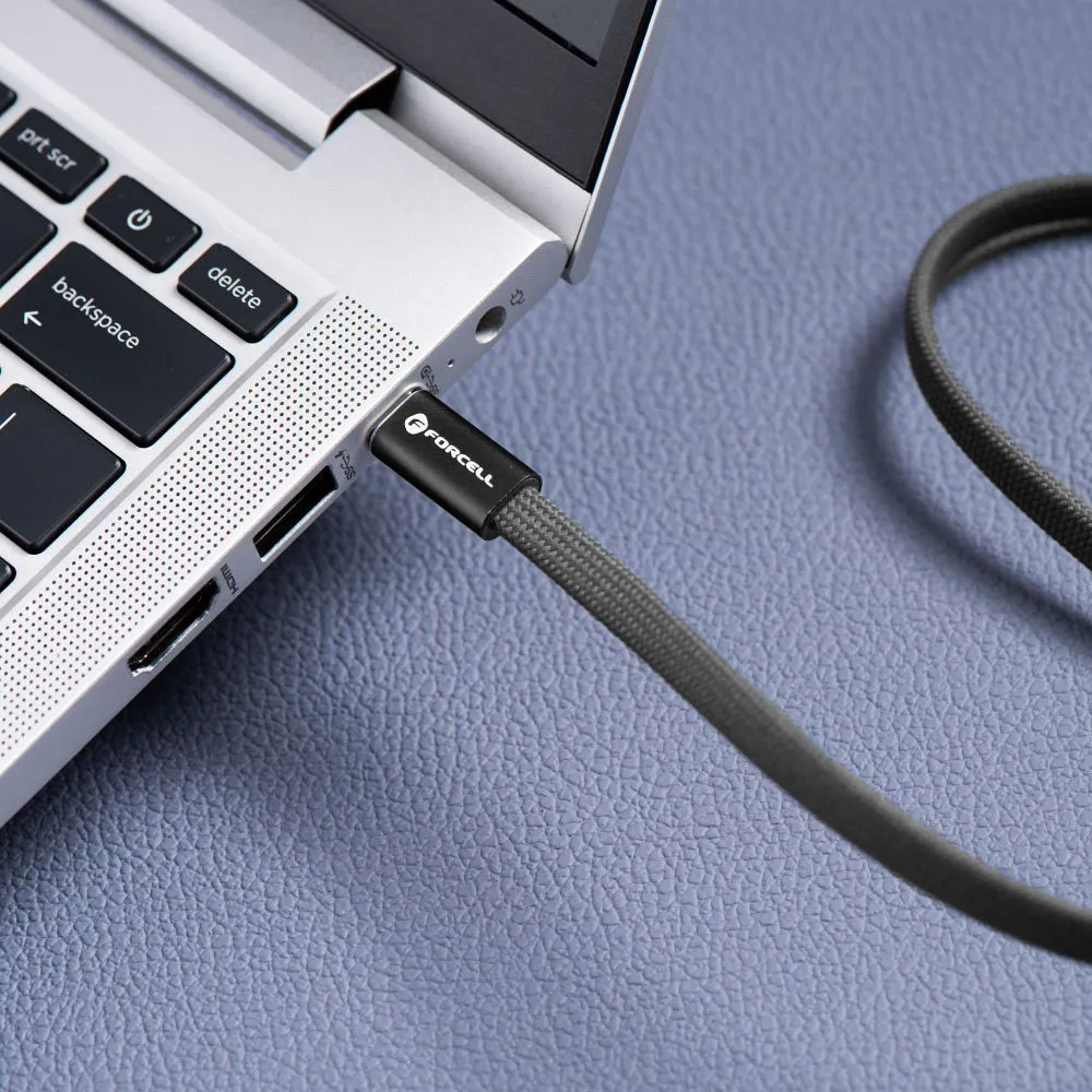 Cable USB C to USB C Forcell F-Energy QC4.0 PD 5A 100W Cafule Flat 1,2 m CCFN23 black