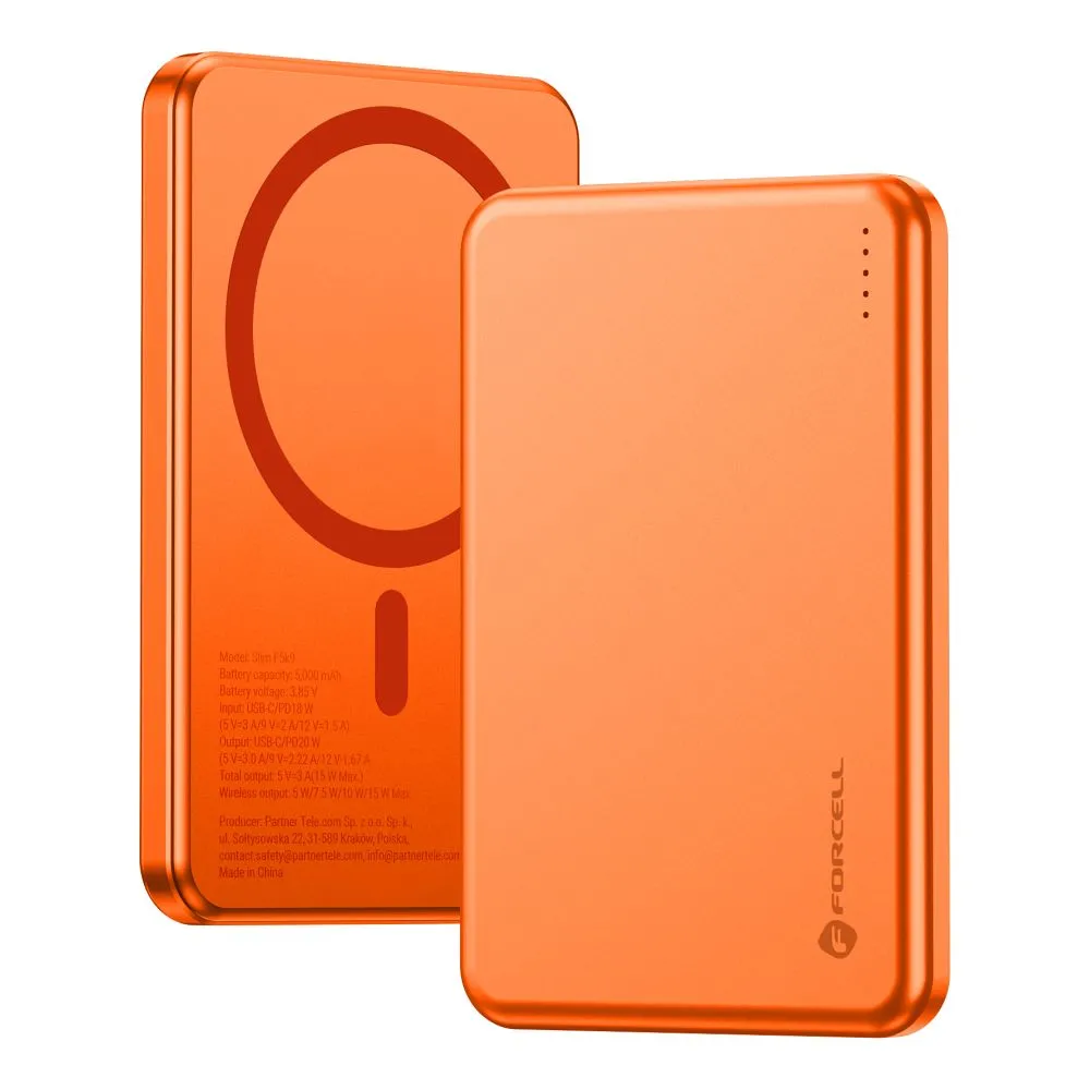 Powerbank kompatibel mit MagSafe Forcell F-Energy Slim F5K9 QC4.0 PD3.0 15W 5000 mAh orange
