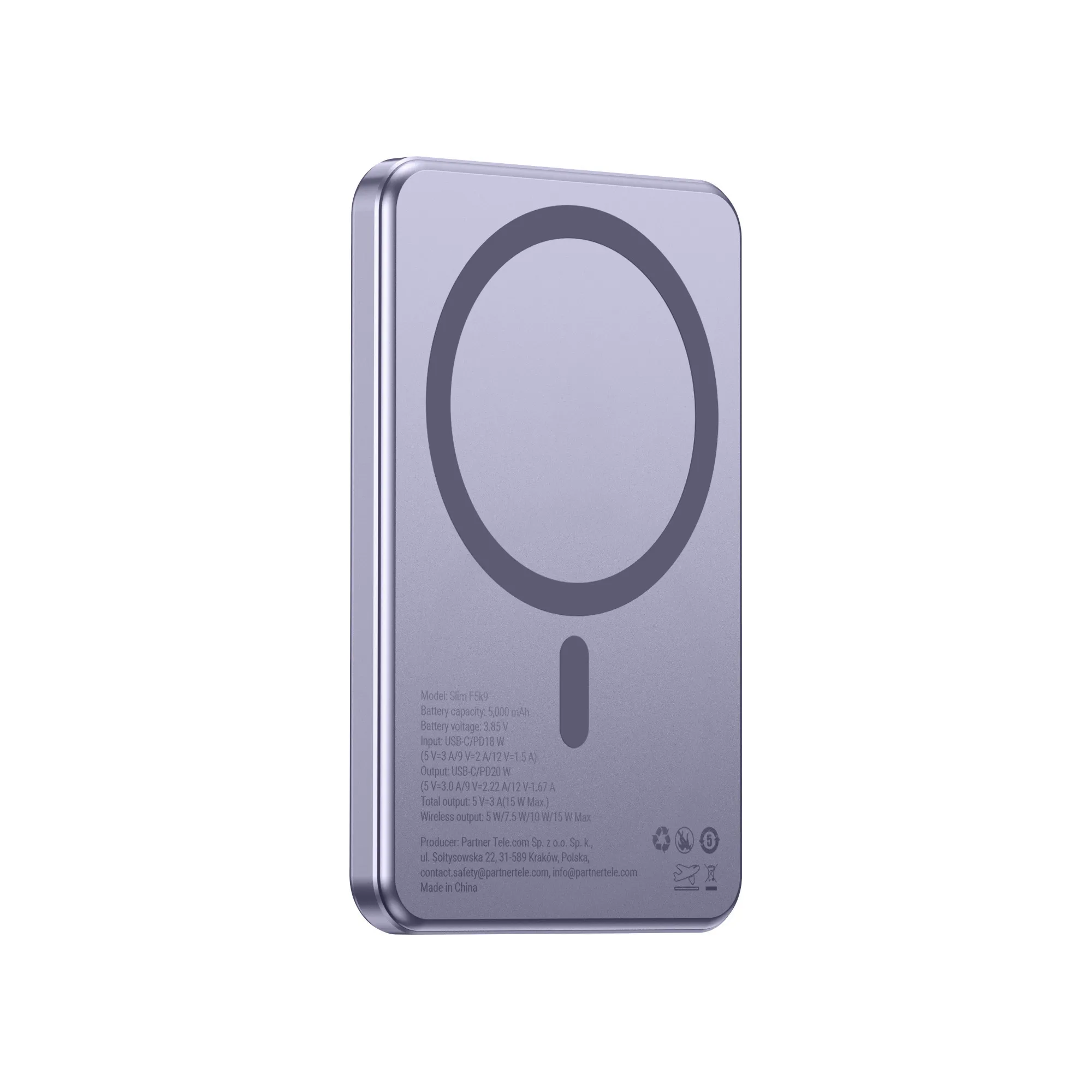 Powerbank kompatibel mit MagSafe Forcell F-Energy Slim F5K9 QC4.0 PD3.0 15W 5000 mAh purple