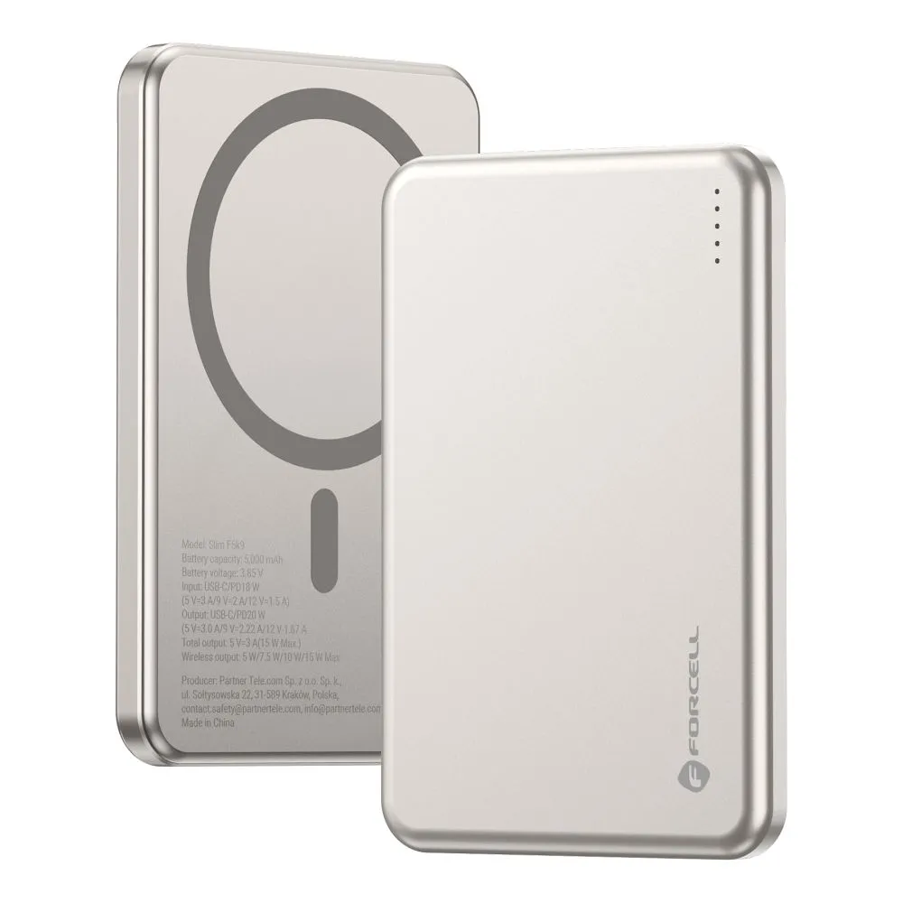 Powerbank kompatibel mit MagSafe Forcell F-Energy Slim F5K9 QC4.0 PD3.0 15W 5000 mAh cloud dancer