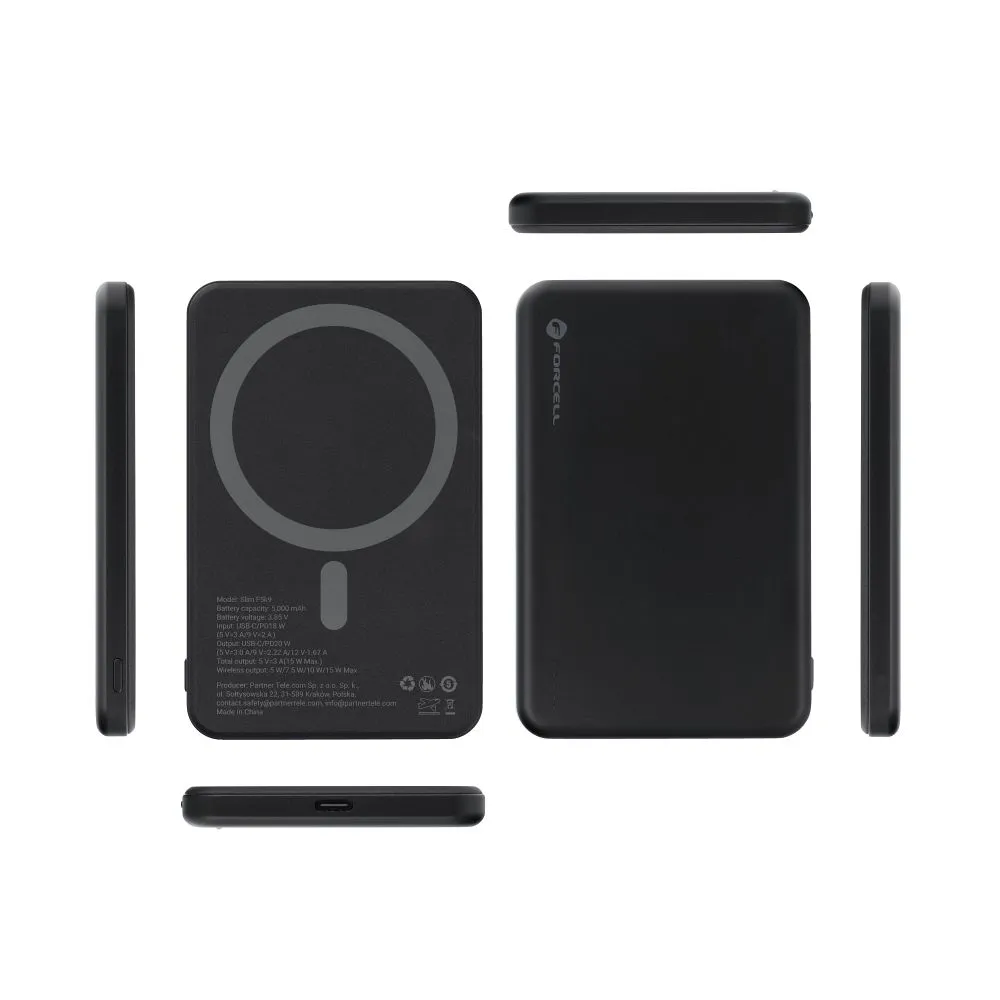 Powerbank kompatibel mit MagSafe Forcell F-Energy Slim F5K9 QC4.0 PD3.0 15W 5000 mAh black