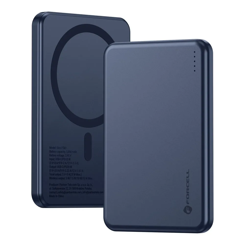 Powerbank kompatibel mit MagSafe Forcell F-Energy Slim F5K9 QC4.0 PD3.0 15W 5000 mAh navy blue