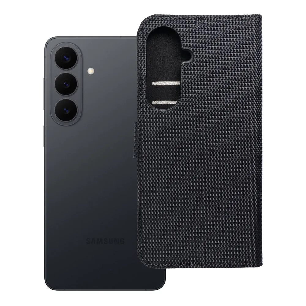 Flip case passend für Samsung S26 PLUS 4Card RFID anti-theft tech fabric black