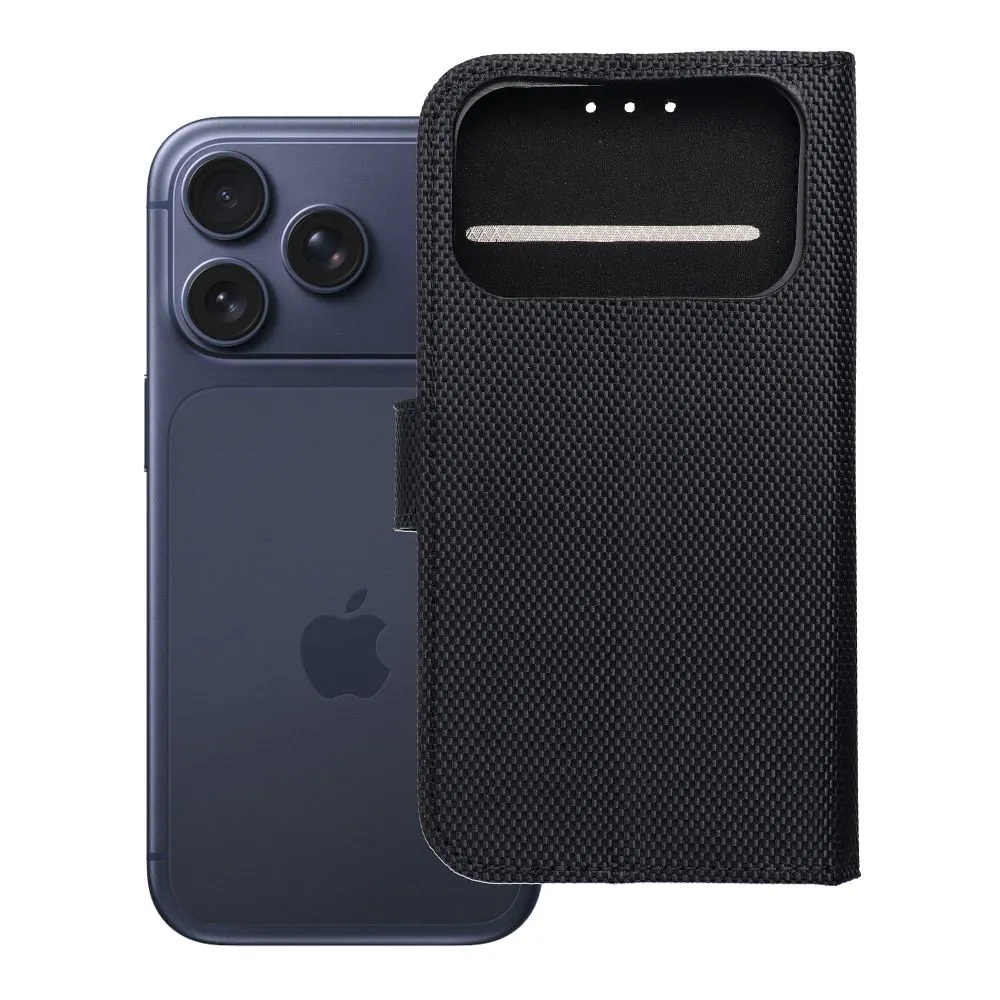Flip case passend für iPhone 17 / 18 4Card RFID anti-theft tech fabric black