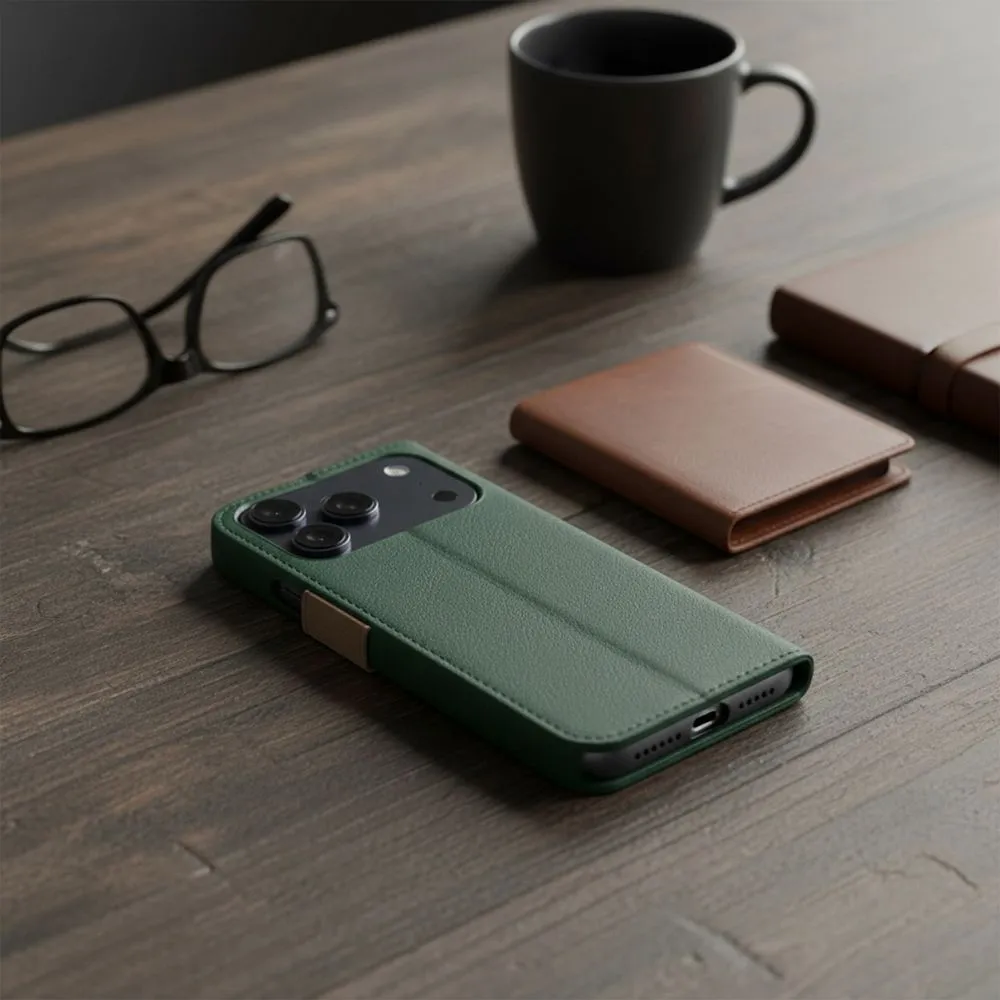 Flip case passend für iPhone 17 / 18 Split Book green and gold