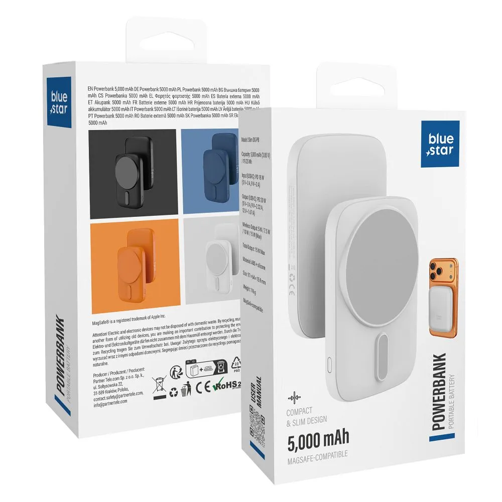 Powerbank kompatibel mit MagSafe Blue Star Slim DG-P8 15W 5000 mAh bialy