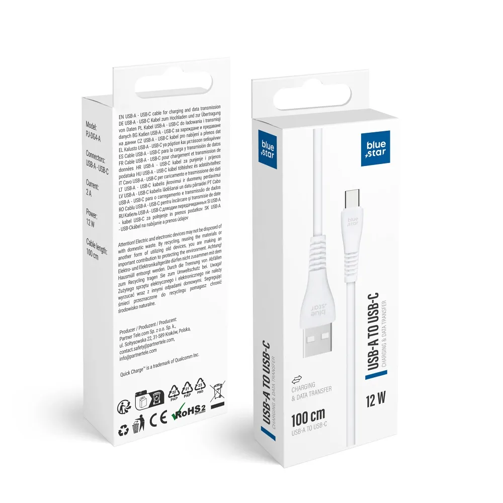 Cable USB A to USB C Blue Star 2A 12W 1 m PJ-DG4-A white