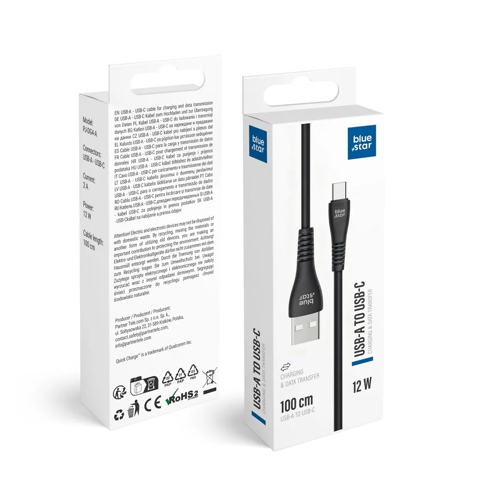 Cable USB A to USB C Blue Star 2A 12W 1 m PJ-DG4-A black