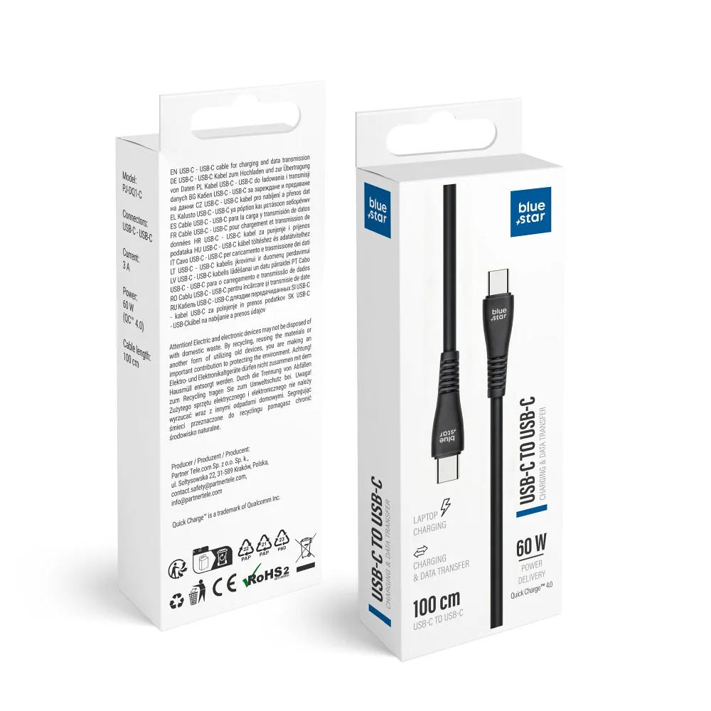 Cable USB C to USB C Blue Star 3A 60W QC4.0 1 m PJ-DQ1-C black