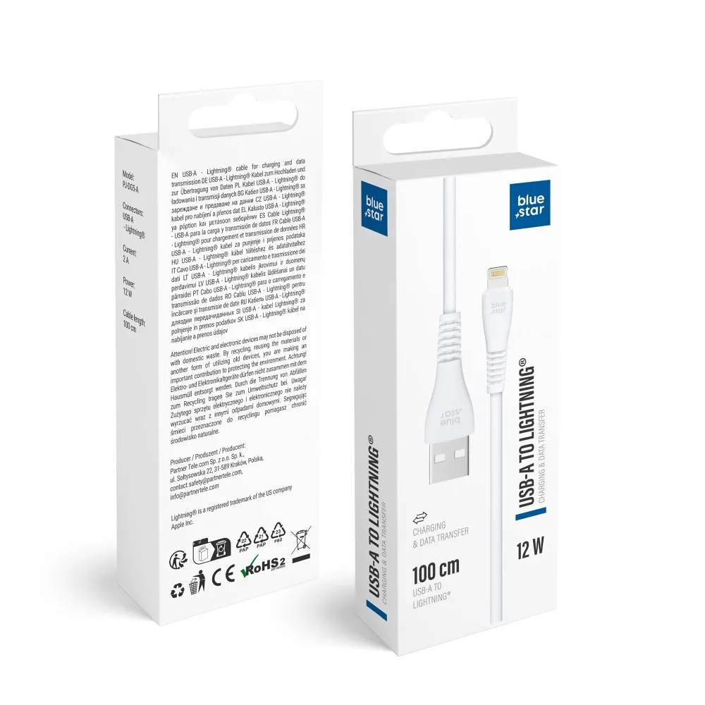 Cable USB A to Lightning Blue Star 2A 12W 1 m PJ-DG5-A white