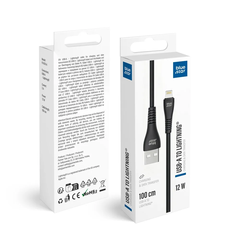 Cable USB A to Lightning Blue Star 2A 12W 1 m PJ-DG5-A black