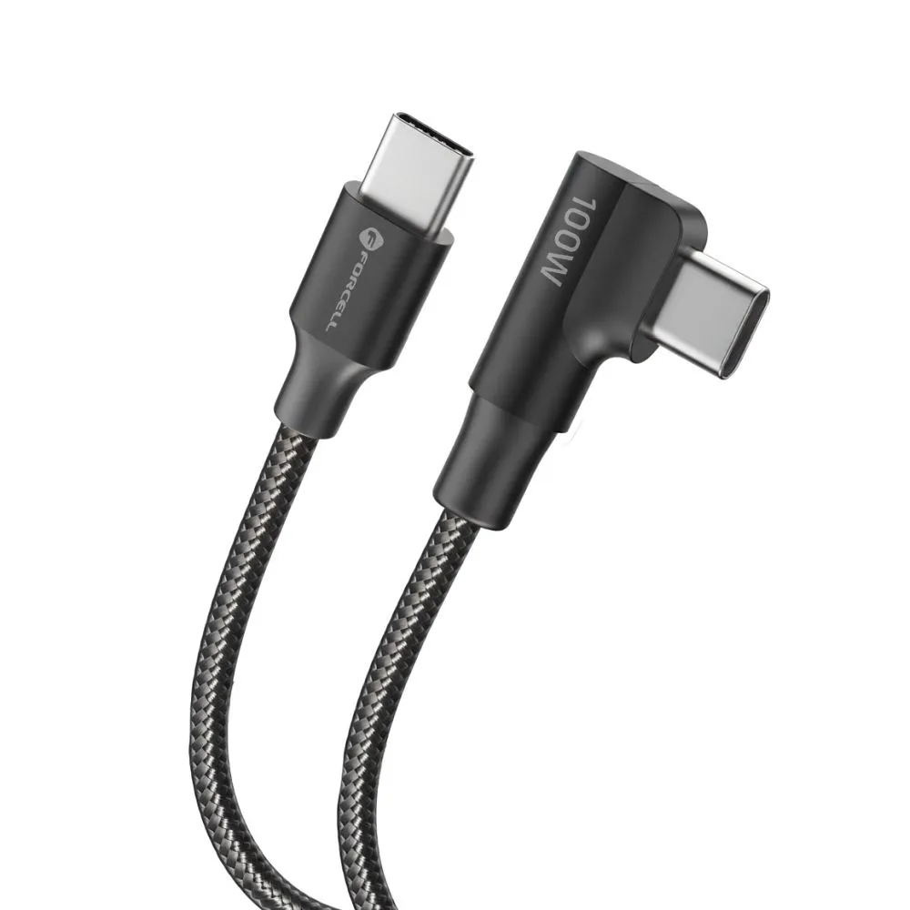 Cable USB C to USB C Forcell F-Energy QC4.0 PD 5A 100W Cafule 90° 2 m CC-1Deg black