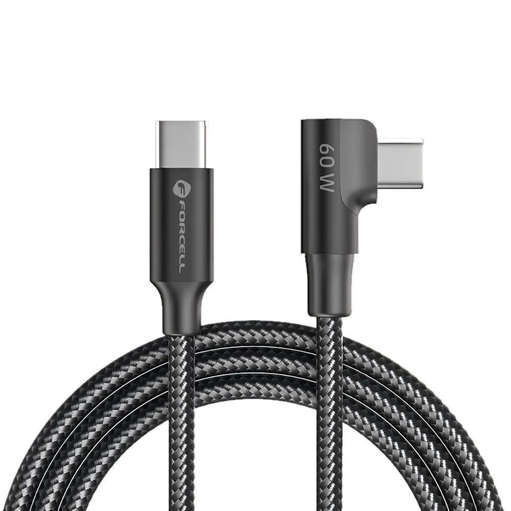 Cable USB C to USB C Forcell F-Energy QC4.0 PD 5A 100W Cafule 90° 2 m CC-1Deg black