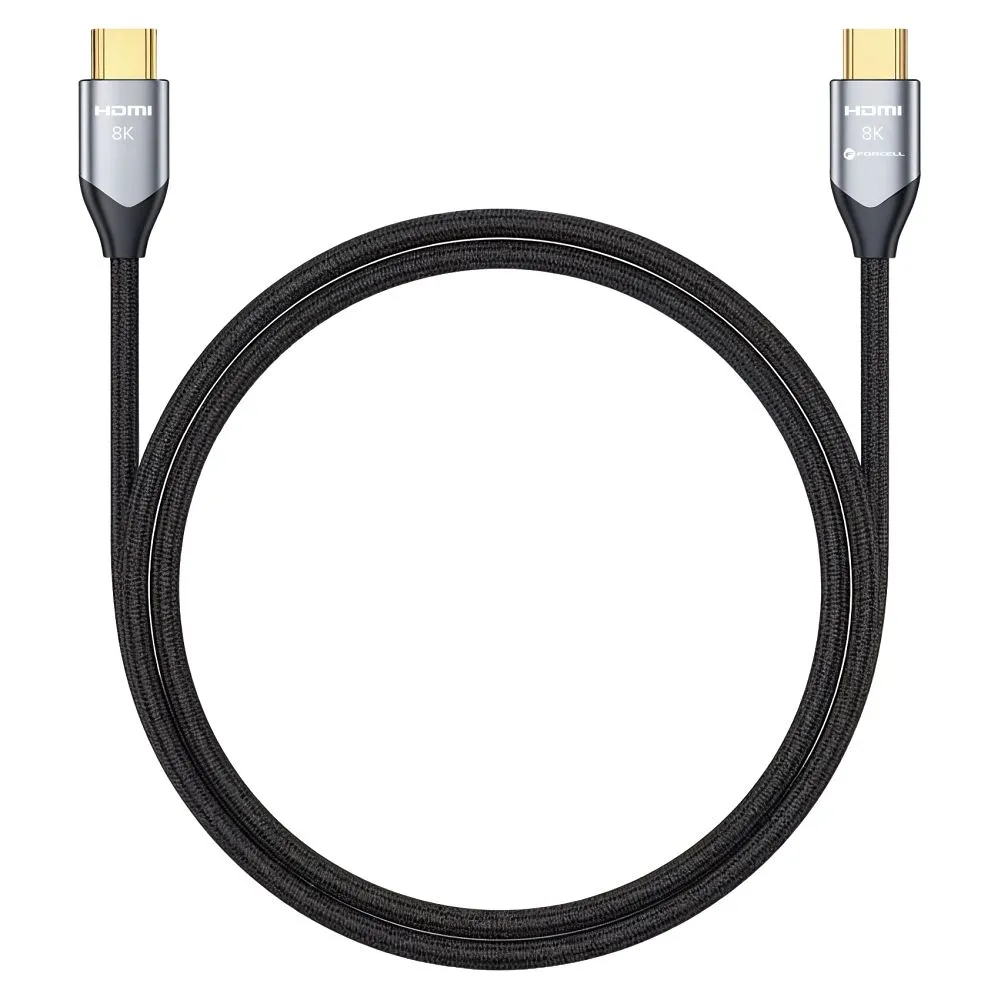 Cable HDMI 2.1 Forcell Cafule 8K 60Hz / 4K 120Hz – Ultra High Speed, HDR, eARC, VRR, 48Gbps 2 m black