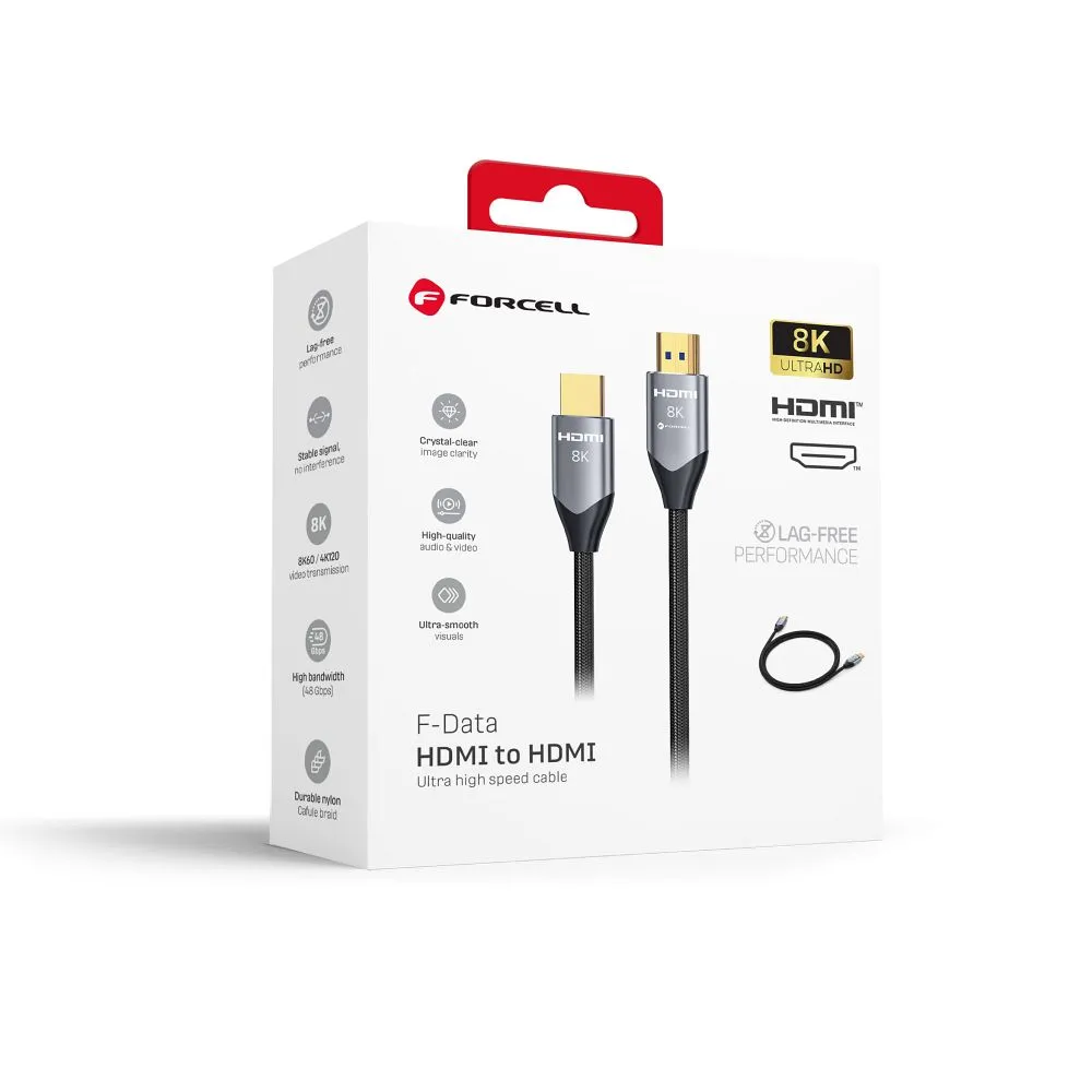 Cable HDMI 2.1 Forcell Cafule 8K 60Hz / 4K 120Hz – Ultra High Speed, HDR, eARC, VRR, 48Gbps 3 m black